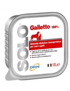 Drn - SOLO Vaschetta Monoproteica per Cani e Gatti - Galletto - 100 gr